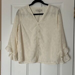 LOFT NWOT Ivory Floral Textured Blouse